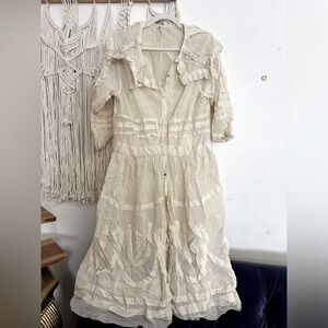 Magnolia Pearl Beige Cotton Mesh Lace Shawl Dress OS Gently Worn 2/3 Times